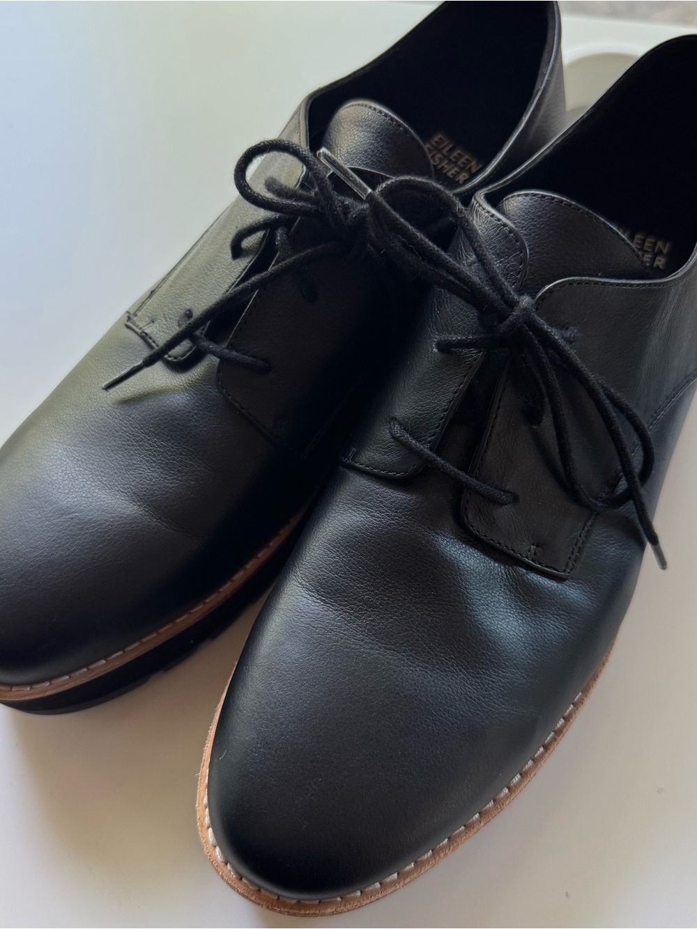 Eileen Fisher Eddy Derby Black Leather Shoes Womens Size 11